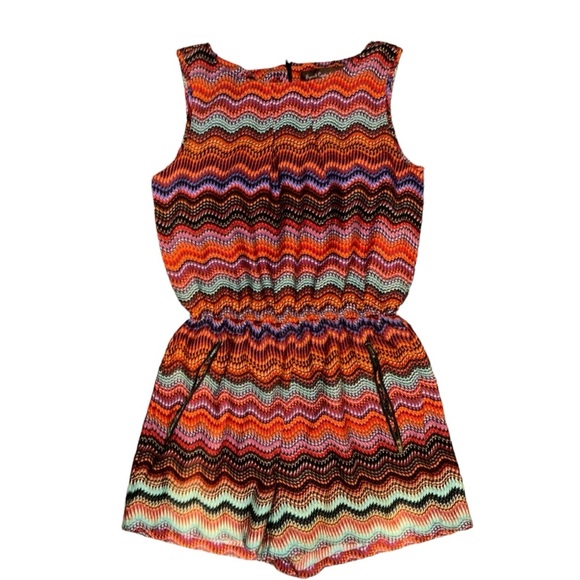 Womens Juniors Medium Speed Control Romper Casual Multicolor Sleeveless Zip Up - Picture 2 of 11